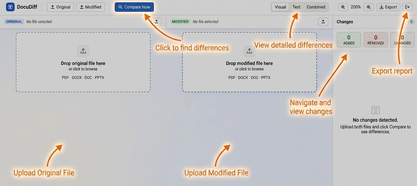 Free text difference checker interface showing side by side diff with green and red highlights for document comparison